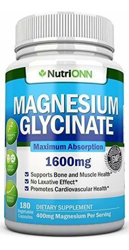 Glicinato De Magnesio - 1600 Mg - 180 Cápsulas Veganas - Má
