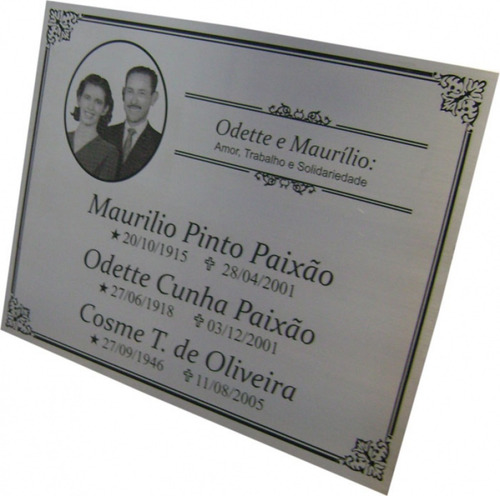 Placa Para Jazigo Túmulo Lápide Homenagem Sergipe Aracaju Se