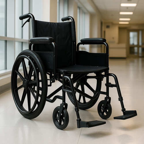 Silla De Ruedas Plegable Con Agarradera Para Traslado Adulto con Reposapies Ajustable Color Negro