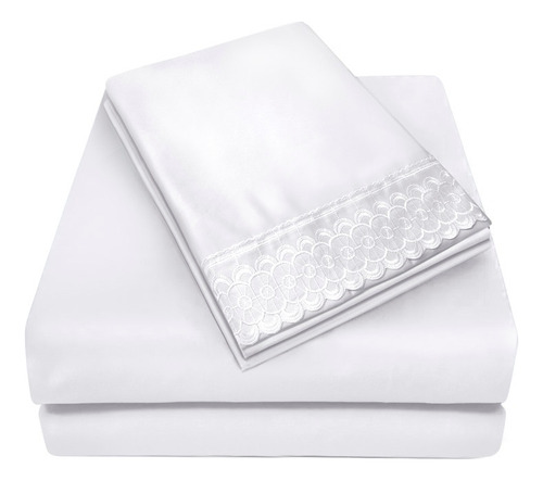 Juego De Sabanas Matrimonial Blanco Bordadas Elefantito Diseño De La Tela Liso