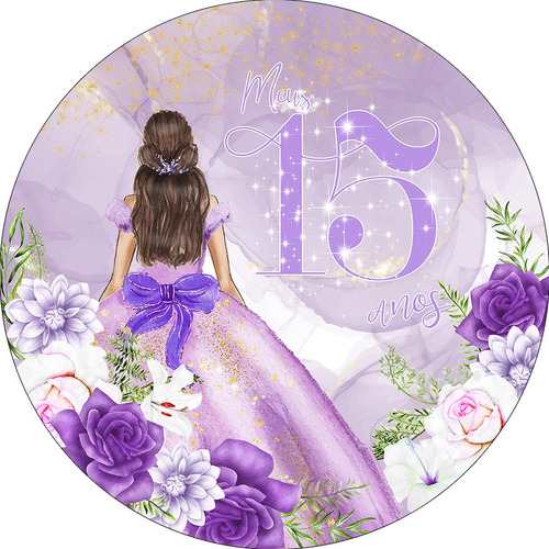 Painel De Festa Redondo 15 Anos Princesa Lilás 158 Cor Colorido