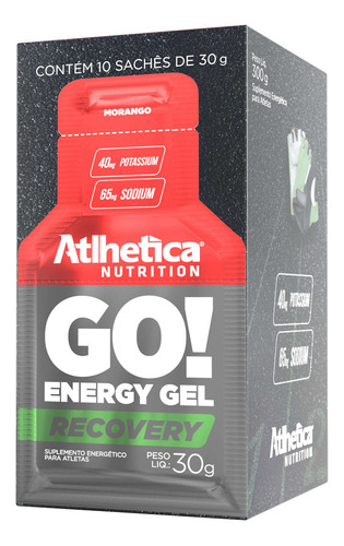 GO! Recovery Gel 10 sachês de 30g Atlhetica Nutrition Sabor Morango
