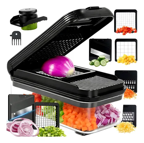 Cortador Fatiador De Legumes Profissional Inox Manual 6 Em 1 Verduras Frutas Queijos Alho Batata Cebola Repolho Tomate... Preto