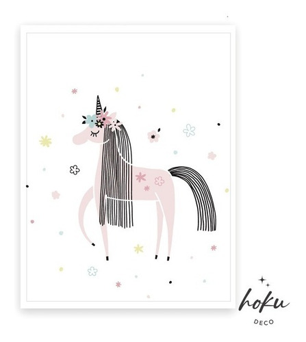 Cuadro 20x30 - Infantil - Unicornio - Zorro - Lunas