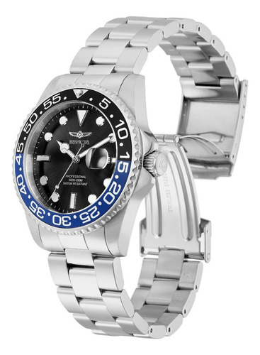 Reloj pulsera Invicta 33252 con correa de acero inoxidable color acero - fondo negro - bisel negroazul/plata/blanco