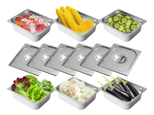 Buffets De Quente E Frio 6 Cuba Gn 1/2 65mm Buffet C/ Tampa Cor Prateado