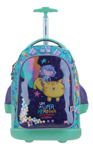 Mochila Happy Girl Vania Bachur Josed Primaria Con Carro Vb70416-t Color Turquesa Diseño De La Tela Vania Vachur