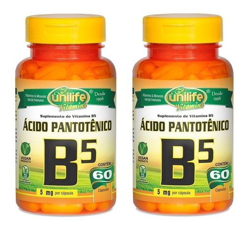 Vitamina B5 (ácido Pantotênico) - 2x 60 Cápsulas - Unilife