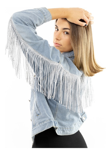 Campera De Jean Con Flecos De Strass