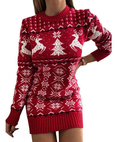 Vestido De Malha Elk Christmas Para Mulheres [u]