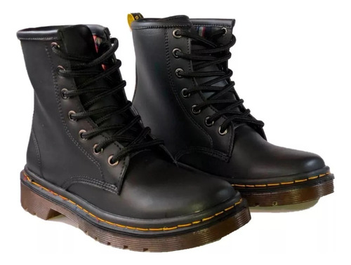 Botas Estilo Martens Base Cuero Negro Cosida Envió Gratis