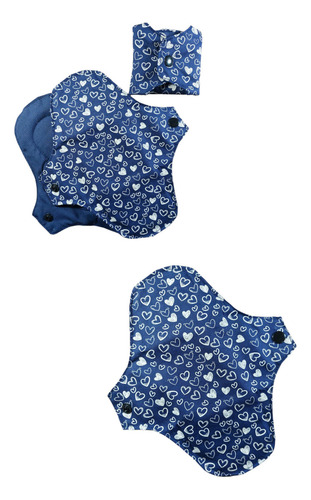 Kit 2 Absorventes Ecológ Menstrual Algodão Impermeável Desenho Do Tecido Coração Marinho