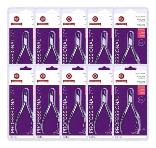 Kit 10 Alicate Cuticula Mundial Inox Profissional Ref 777