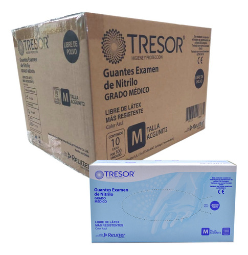 Pack 10 Cajas Guantes Nitrilo Celeste Talla M Tresor