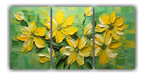 240x120cm Cuadro Movimiento Enigmático Flores Amarillas Y V