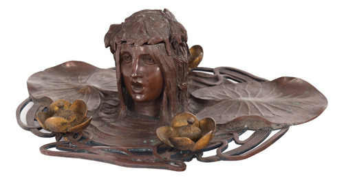 Tinteiro Em Bronze Cinzelado Representando Figura Feminina