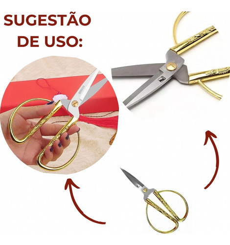 Tesoura Tipo Vintage Afiada Dragão Dourada Com Asa Full