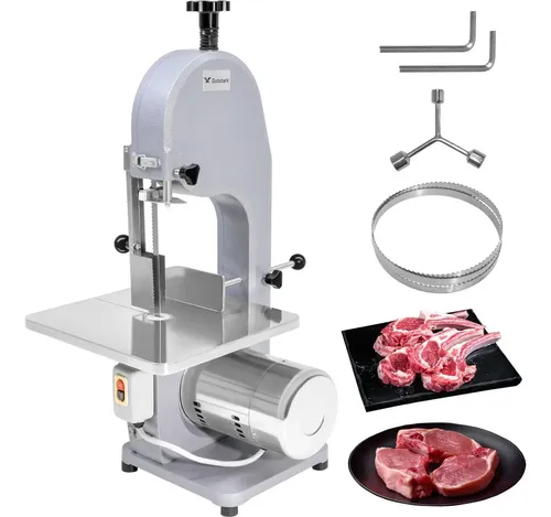 Sierra Cortadora De Carne Y Hueso 750w Uso Industrial 20 Cm Acero Inoxidable Mesa Con Guía De Corte Cuchilla 165 Cm Para Carnicería Rastro Restaurante Negocio Profesional