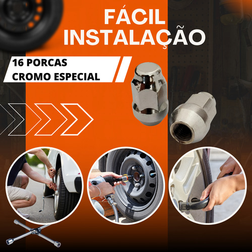 Jogo 16 Porcas Cromadas Rodas Onix Prisma Spin Cobalt