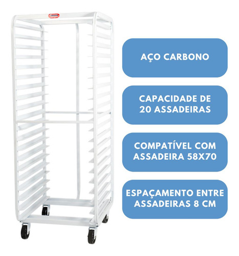 Estante Aberta 20 Assadeiras 58x70 Vazia Desmontável Imeca