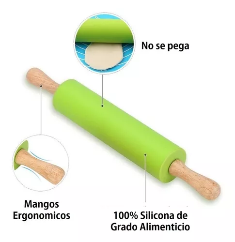 rodillo de masa reposteria para cocina Rodillo silicona antiadherente y  madera 