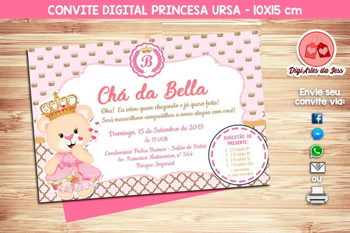 Imagem 1 de 3 de Convite Digital Chá De Bebê/fraldas - Princesa Ursa 002