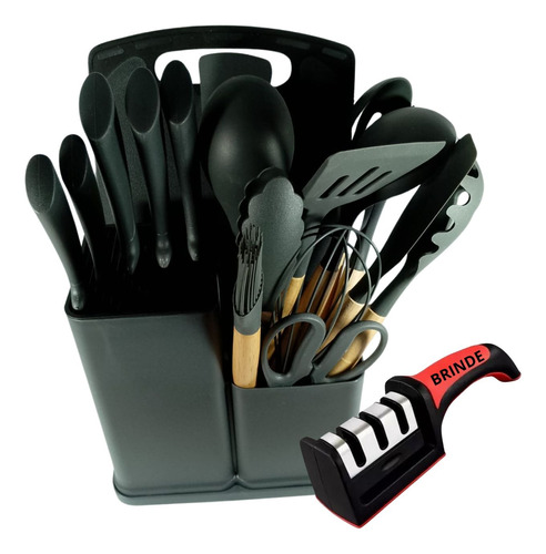 Kit 19 Peças Completo Jogo Utensílios De Cozinha Luxo Tábua