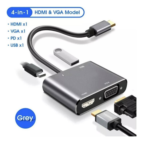 Adaptador 4 En 1 Usb-c Hub A Vga Hdmi