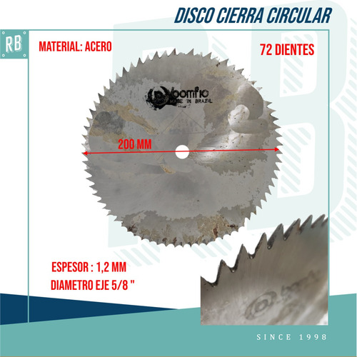 Disco Corte Madera Cierra Circular 200 Mm 72 Dientes Import.