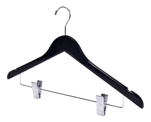 Imagen 5 de 8 de Perchas Madera Negras Con Broches Premium X 10