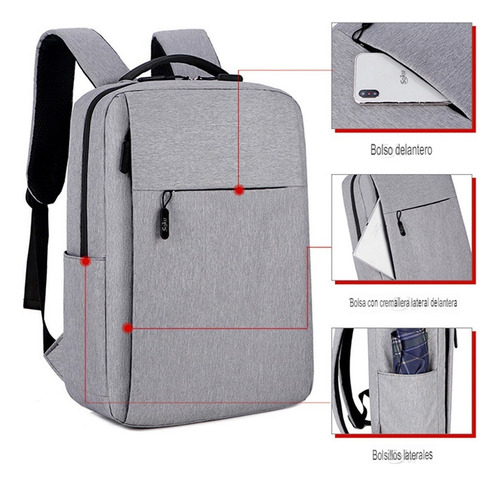 Mochila Antirrobo Impermeable Ergonómica Con Carga Usb Para Laptop 15 Pulgadas Gran Capacidad
