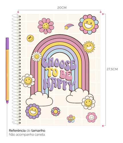 Caderno Universitário Feminino Retro Arco Iris 15 Matérias Cor Colorido