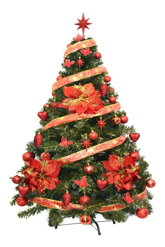 Árbol De Navidad Premium 1,50 Con Kit Rojo 48 Pzas. - Sheshu