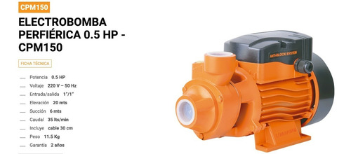 Imagen 2 de 9 de Bomba Periferica Centrifuga Eleva Agua Lusqtoff 1/2 Hp 220v
