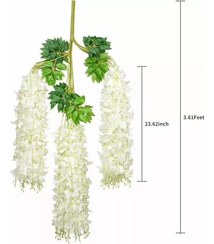 Flores Artificial Wisteria 12pzs 1.1m Decoración Fiesta Boda Color Blanco