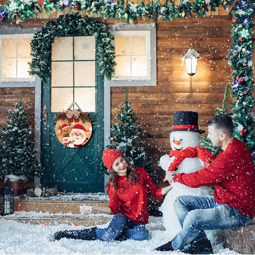 Corona De Madera Estilo Santa Clause Reno Y Hombre De Nieve