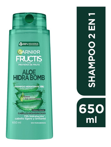  Shampoo Garnier Fructis 2 En 1 Aloe Vera Hidra Bomb 650ml