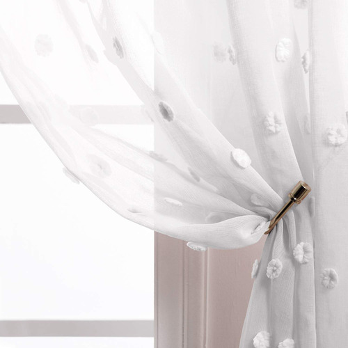 Cortinas Cortas Traslucidas Diseño De Pompones Color Blanco