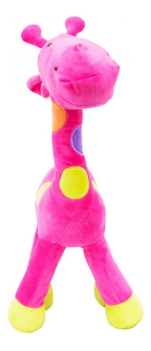 Girafa De Pelúcia Rosa Com Pintas Coloridas 45 Cm