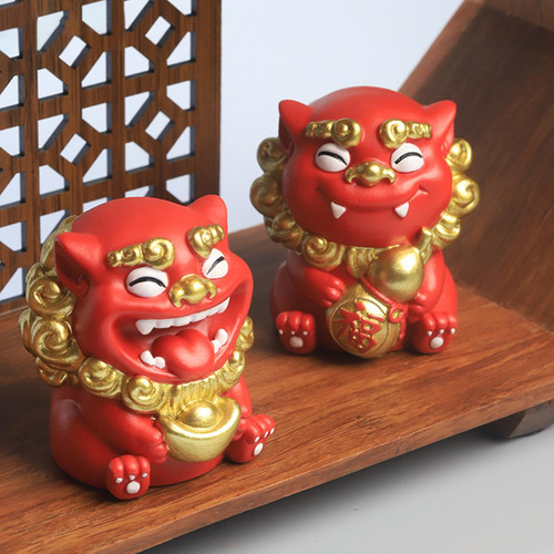 2x Mini Estatua De León Figura En Miniatura Adorno De Mesa