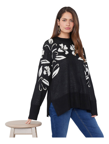 Sweater Mujer Jacquard Lurex Negro Corona