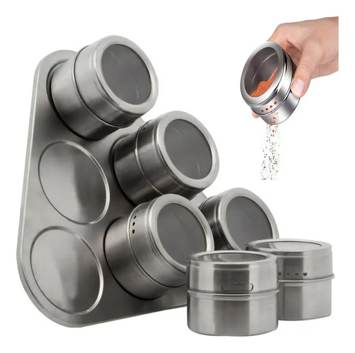 Porta Temperos Condimentos Magnético Imã Organizador Inox Cor Prateado