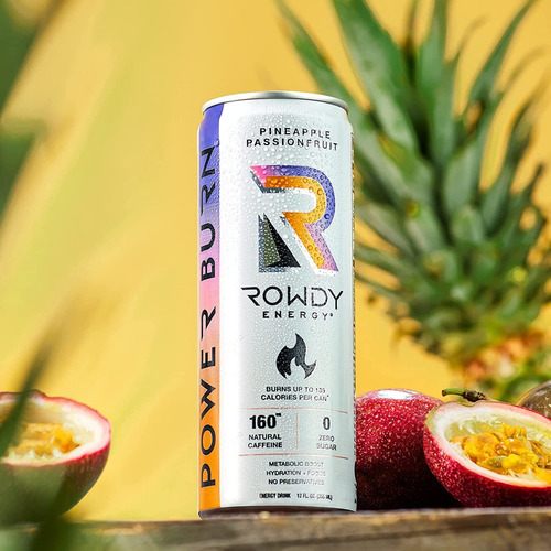 Rowdy Energy Drink Power Burn Piña Maracuyá Sin Azúcar 12pcs