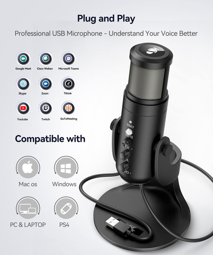 Microfono Usb Profesional Conector 0.138 In Condensador Eco