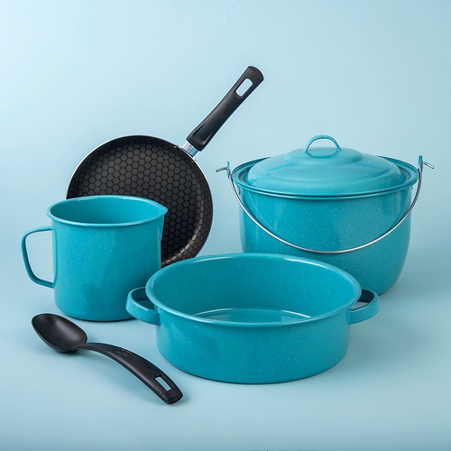 Batería De Cocina Cinsa De Peltre Clásica 6 Pz Azul Turquesa