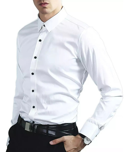 Camisa Delgada De Negocios Simple Antiarrugas Para Hombres