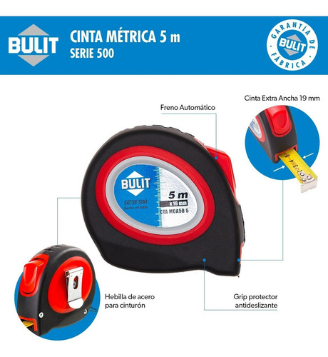 Cinta Métrica Bulit Serie 500 Con Freno 5mx19mm