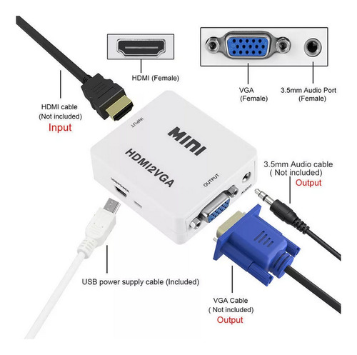 Convertidor Adaptador Hdmi A Vga Cable Usb Audio Conversor