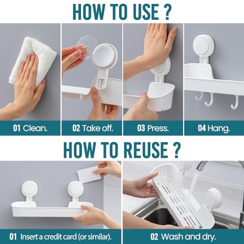 Taili Ventosa Caddy De Ducha Con 4 Ganchos, Canasta De Baño