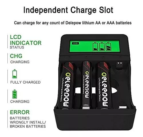 Baterías AA recargables 4 pilas de litio AA recargables, carga rápida USB  de 2 H, salida constante de 1.5 V, 2960 mWh, 1000 ciclos de vida útil de  las